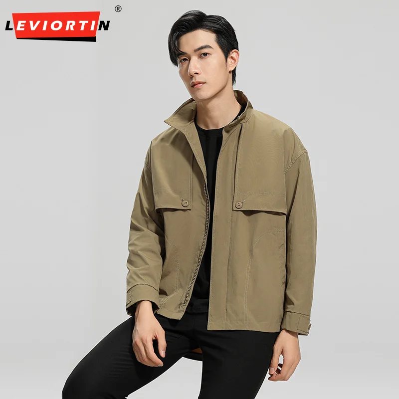 Autumn Men Jackets Patchwork Solid Color Stand Neck Long Sleeve Zipper Workwear Coats Streetwear Fashion Casual Outerwear