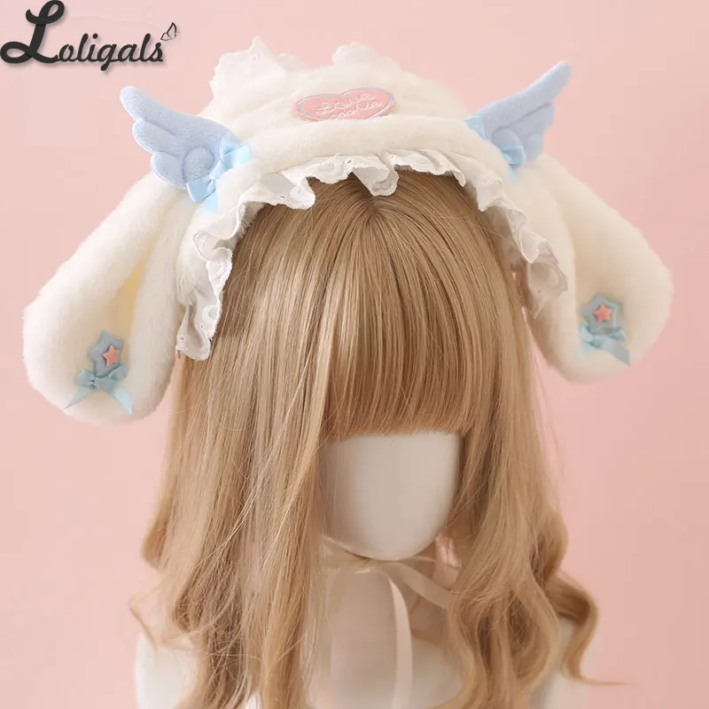 Sweet Lolita Rabbit Ear Headband Subculture Cute Plush Angel Wings Lady's Hair Accessories