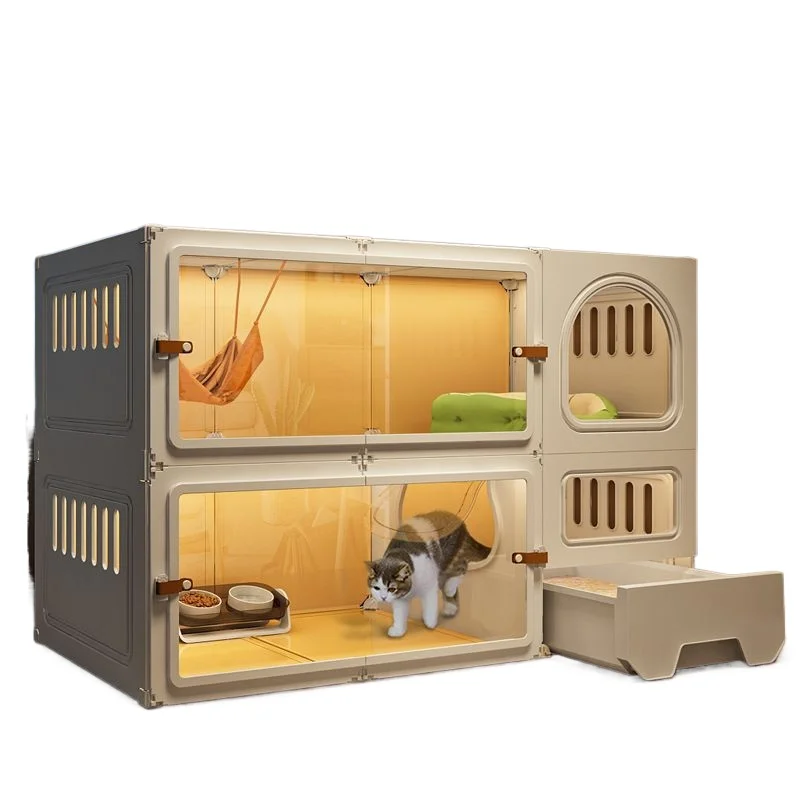 

Cat villa with toilet drawer integrated, indoor large free space household cat cage