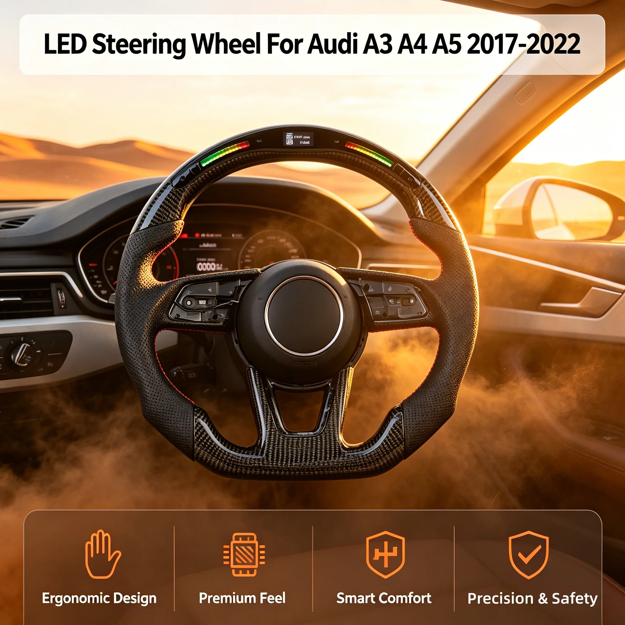 Perforated Leather Steering Wheel For Audi A4 B9 A5 A3 Q3 A3 S4 S5 Q5 Carbon Modification Wheel 2017-2022