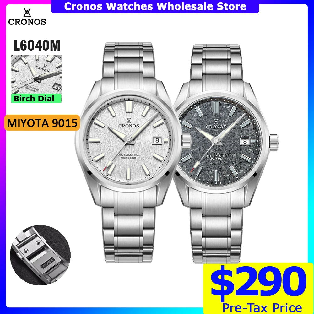 Cronos Men Watch 39mm Automatic PT5000 Wristwatches White Birch Dial Solid Links Sapphire See through Back  10 ATM L6037M