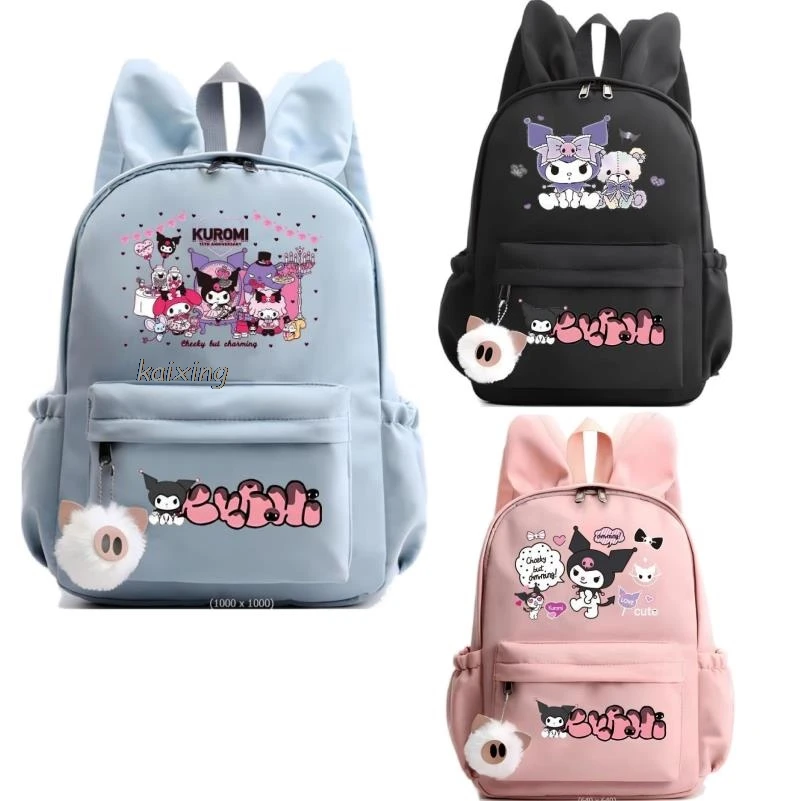 Lovely Kuromi Melody Backpack for Girls Boys Student Teenager Rucksack Women Casual School Bags Travel Rabbit Ears Mochila Gift