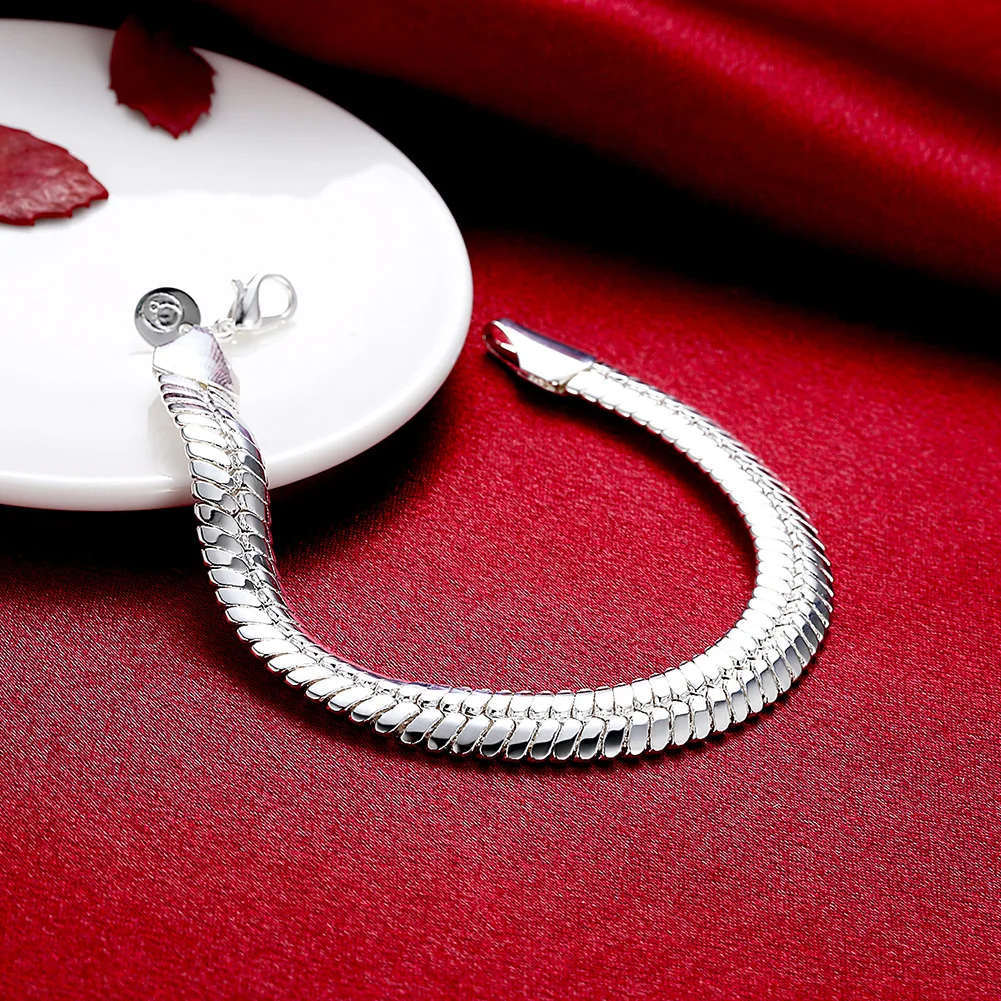New 925 Sterling silver 10MM flat snake bone chain Bracelet for men woman fine Luxury party jewelry Popular brands Holiday gifts