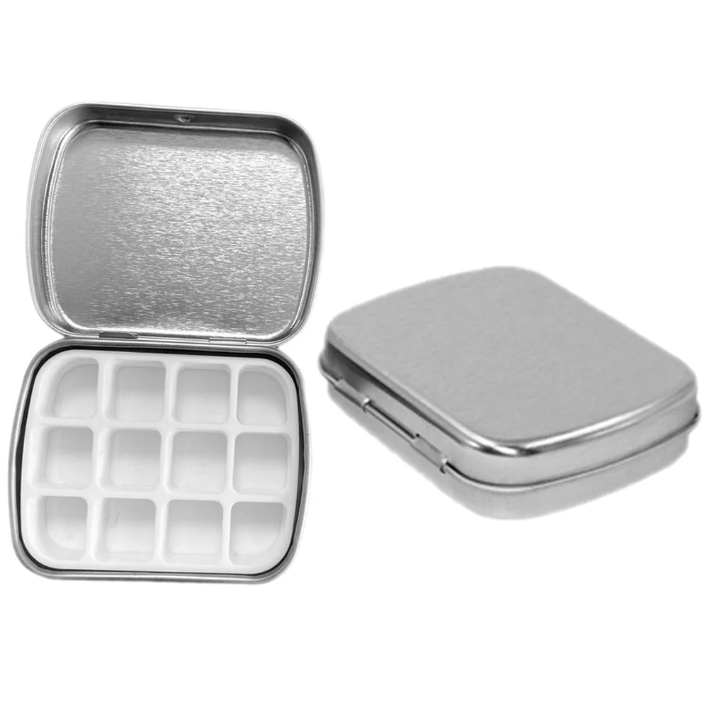 2 Sets Nail Mini Packaging Box Polish Storage Case Gel Containers Silver Pallet Tray Empty Tin DIY Holder Palette