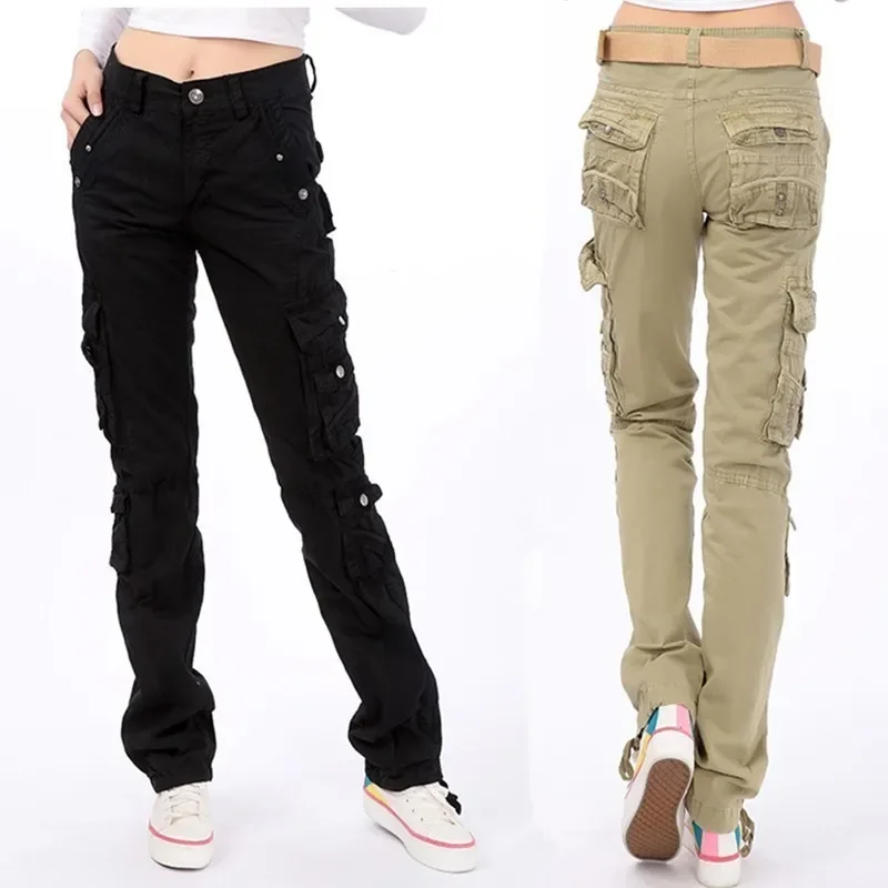 

Female Outdoor Sports Pure Cotton Multi Pocket Overalls Women's Straight Cargo Pants Big Size Loose Military Baggy Trousers