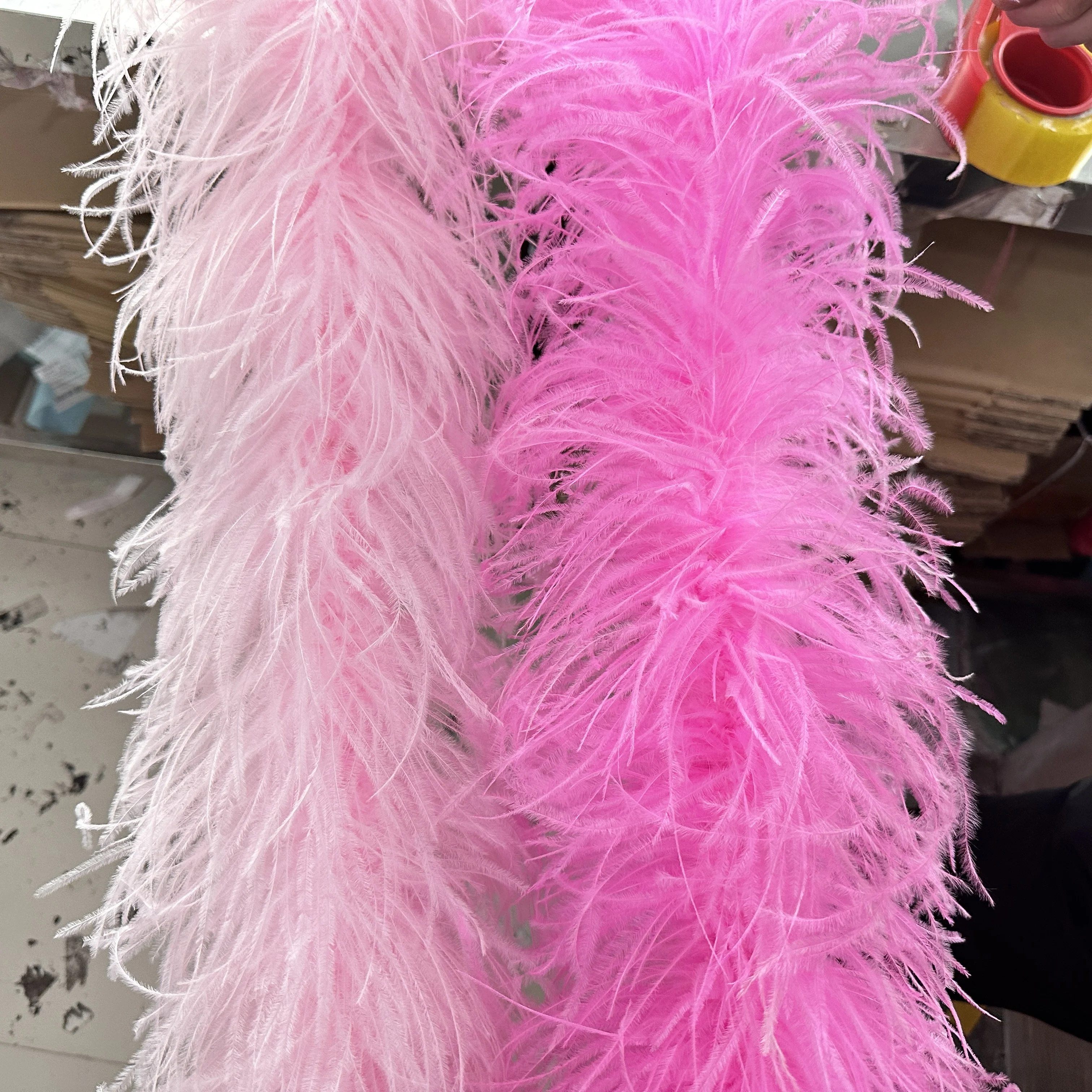 Fluffy Light Pink Boa 2Meters Natural Ostrich Feathers Boa Scarf for Party Clothing Sewing Plumas Decoration Trims 6 10PLY
