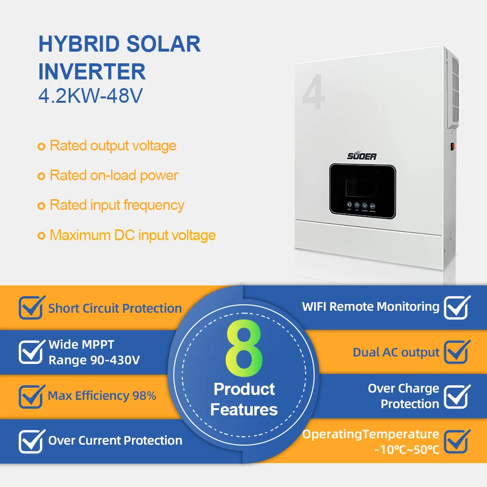 VMS-V-4.2K-24-H 4.2Kw 24V ~ 230V 하이브리드 태양광 인버터 순수 사인파 내장 120A MPPT 태양광 충전기 최대 PV 입력 450V