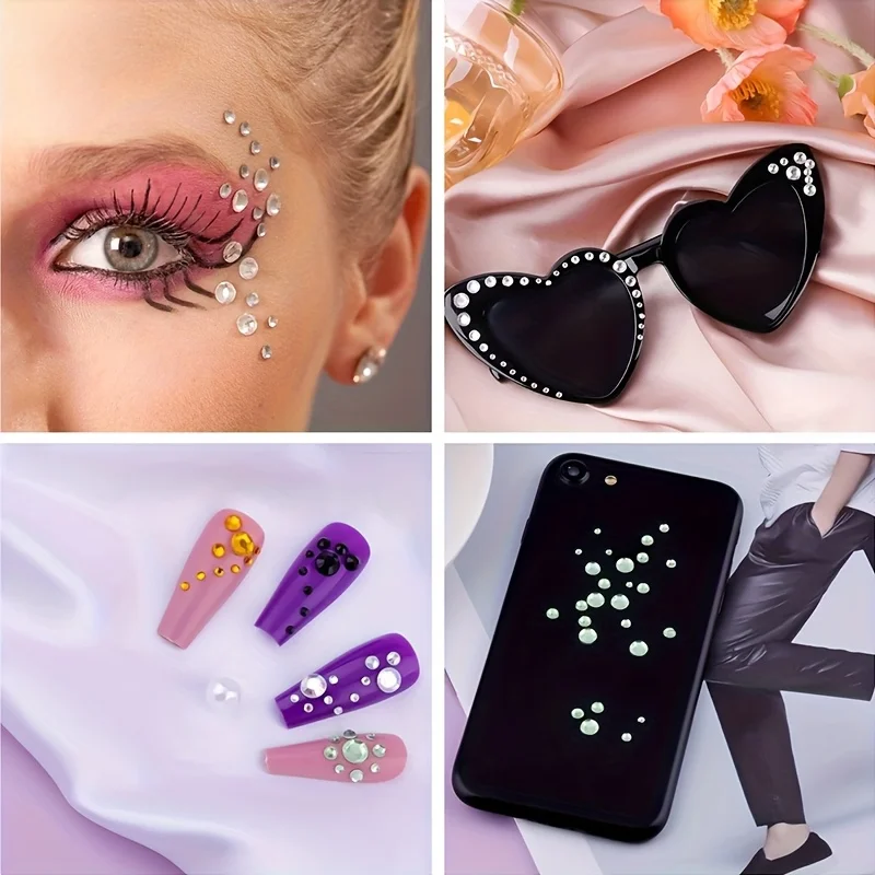 180 Stück, 15 Farben, selbstklebende Strass-Aufkleber - Runde glänzende Edelstein-Applikationen, geeignet für Gesicht, Körper und Nagelkunst - Bühne, C – Detail 6