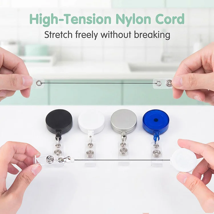 Lotto 50pcs ID Badge Holder Roller Clip Clip da cintura posteriore estendere il cavo di Nylon retrattile ospedale infermiera ufficio fiera bianca