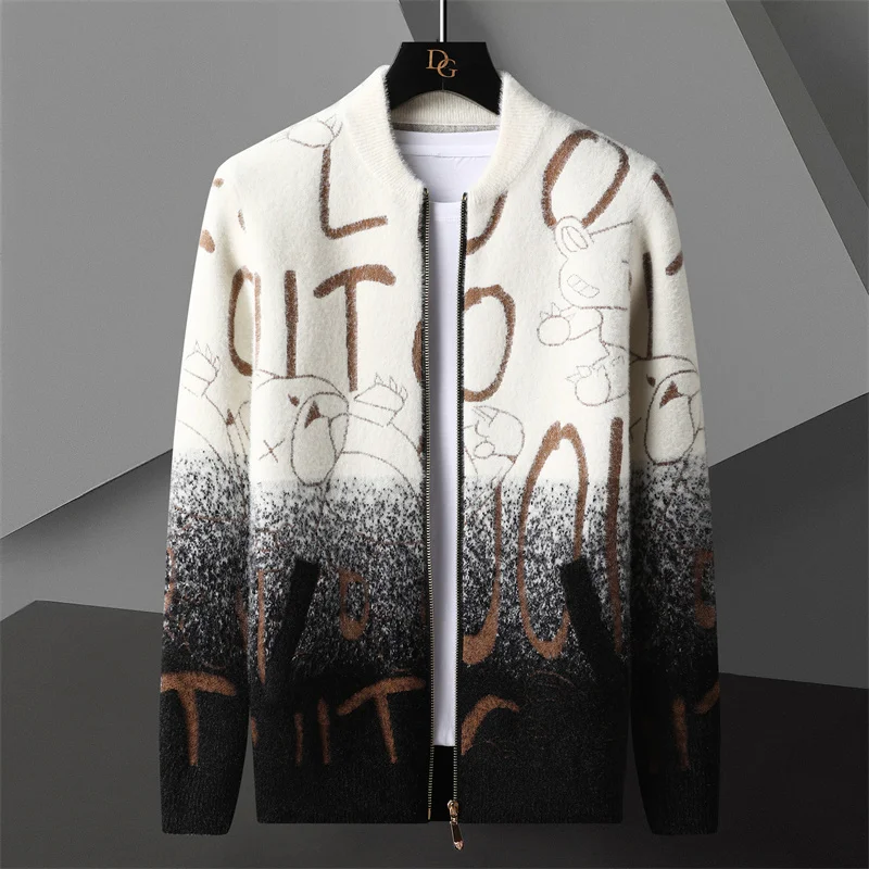 Gradient Letter Printing Cardigan Men Sweter Korean Sweaters Coat Designer Autumn Fashion Knit Cardigan Jacket Men Sweaters