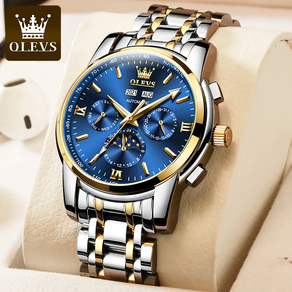 

OLEVS 6633 Automatic Mechanical Watch For Men 42mm Big Dial Moonswatch Wristwatch 24 Hours Display Waterproof Luxury Man Watches