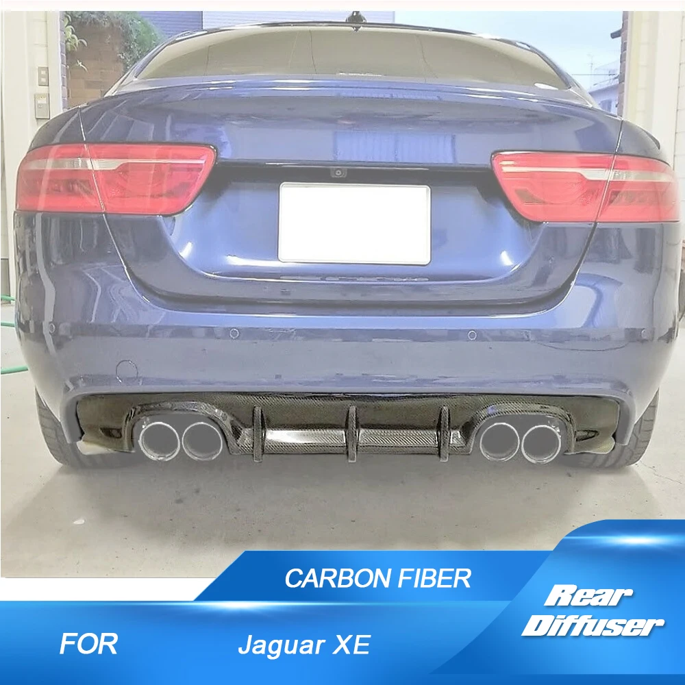 Carbon Fiber Rear Bumper Lip Diffuser Spoiler for Jaguar XE Sedan 4-Door 2015 - 2017 Dual Exhaust Two Outlet Exhaust Diffuser