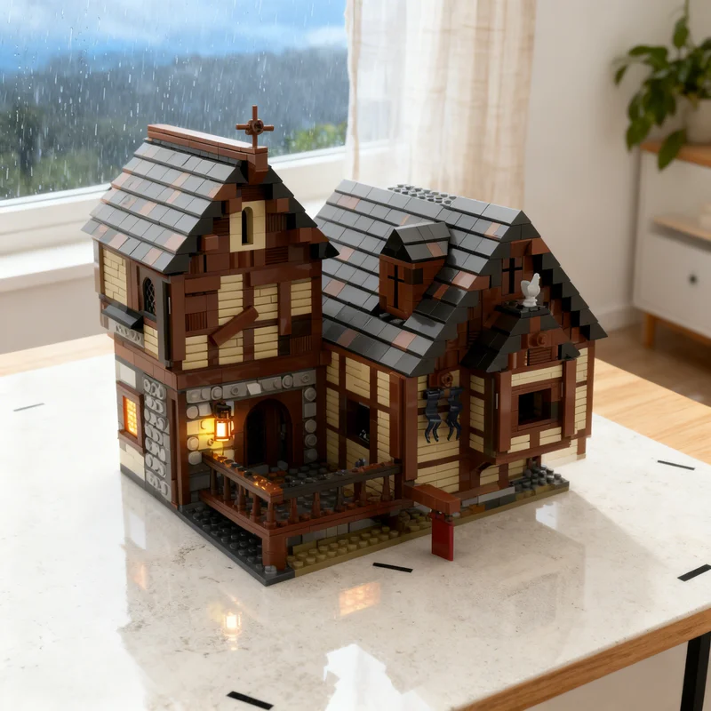 

3130pcs MOC Medieval Tavern House Castle Model Building Blocks Creative Display Gift Collectible Decor Kids Premium Adult Desk