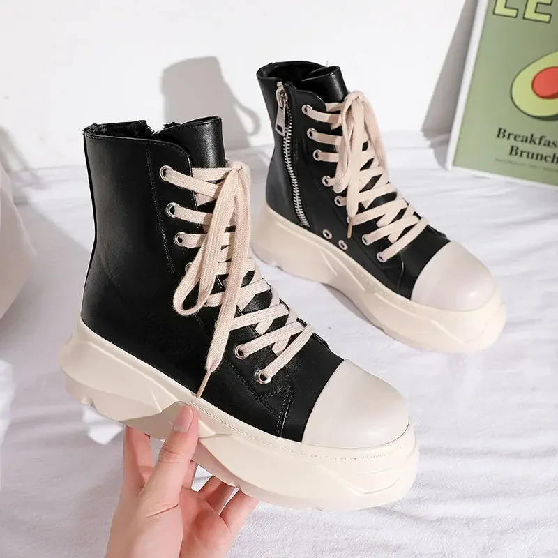 

INS Thick Soled High Top Shoes Female Spring and Autumn New Inner Heightening Side Zipper Casual Shoes Personality Student Shoes