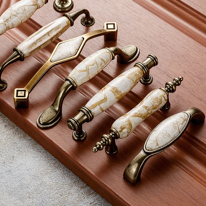 Antique Furniture Handles Marble Vein Knobs and Handles Ceramic Handles for Kitchen Cupboards Cabinet Door Knobs Drawer Pulls