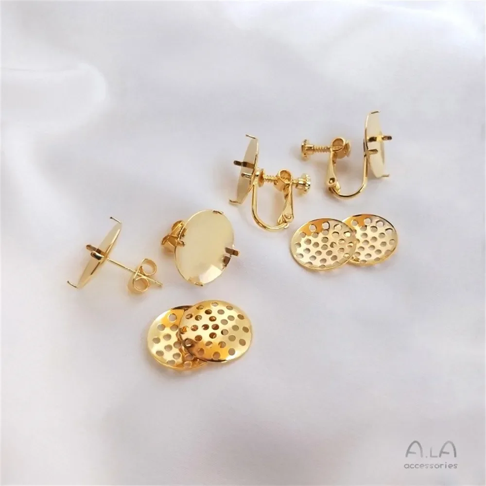 S925 Pure Silver Needle with Gold 18K Disk, Showerhead Earrings with Ear Gambling Ear Clip DIY Handmade Jewelry Accessories E049