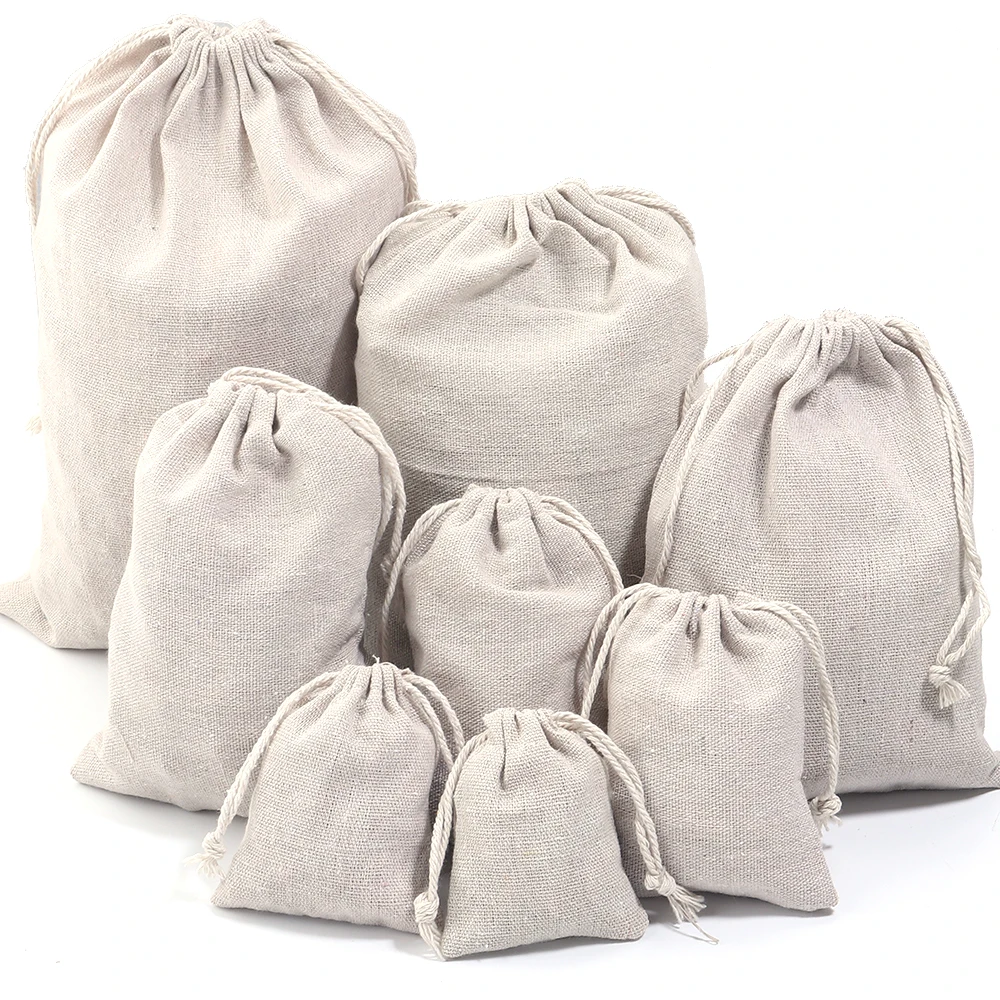 

5/10 Pcs/Lot Wedding Linen Drawstring Bags Christmas Party Gift Package Small Cotton-linen Pouches Home Kitchen Organize Sacks