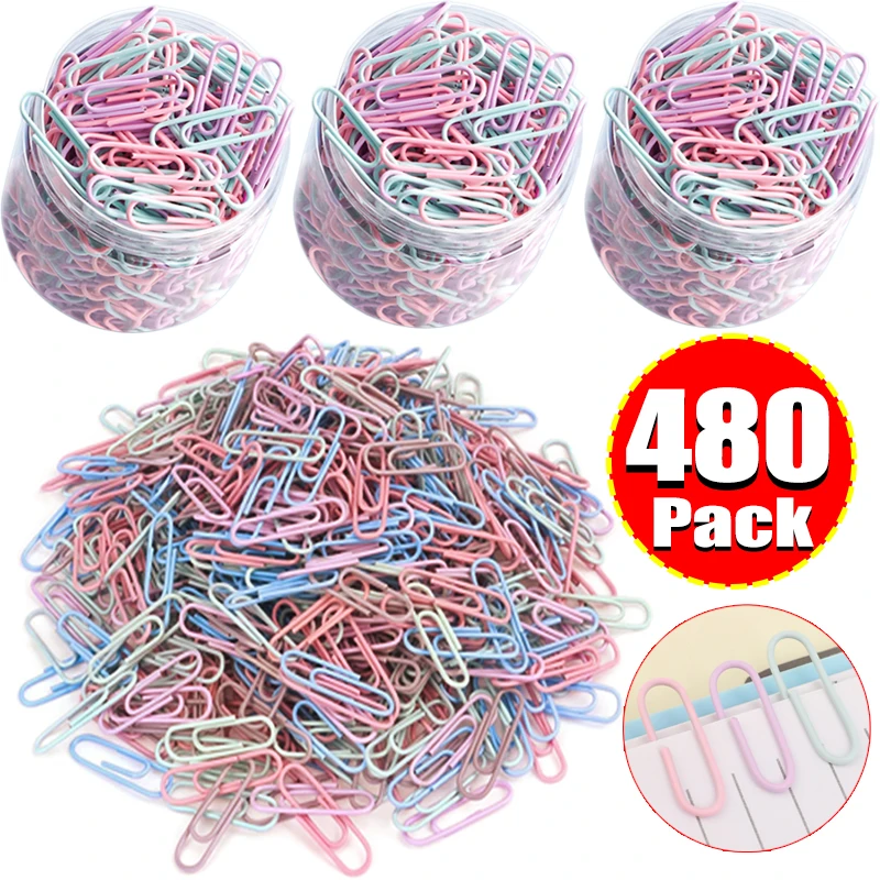 Clips de papel plateados de Metal coloridos para documentos, marcapáginas de acero inoxidable, organizadores de clips, papelería, suministros escolares de oficina