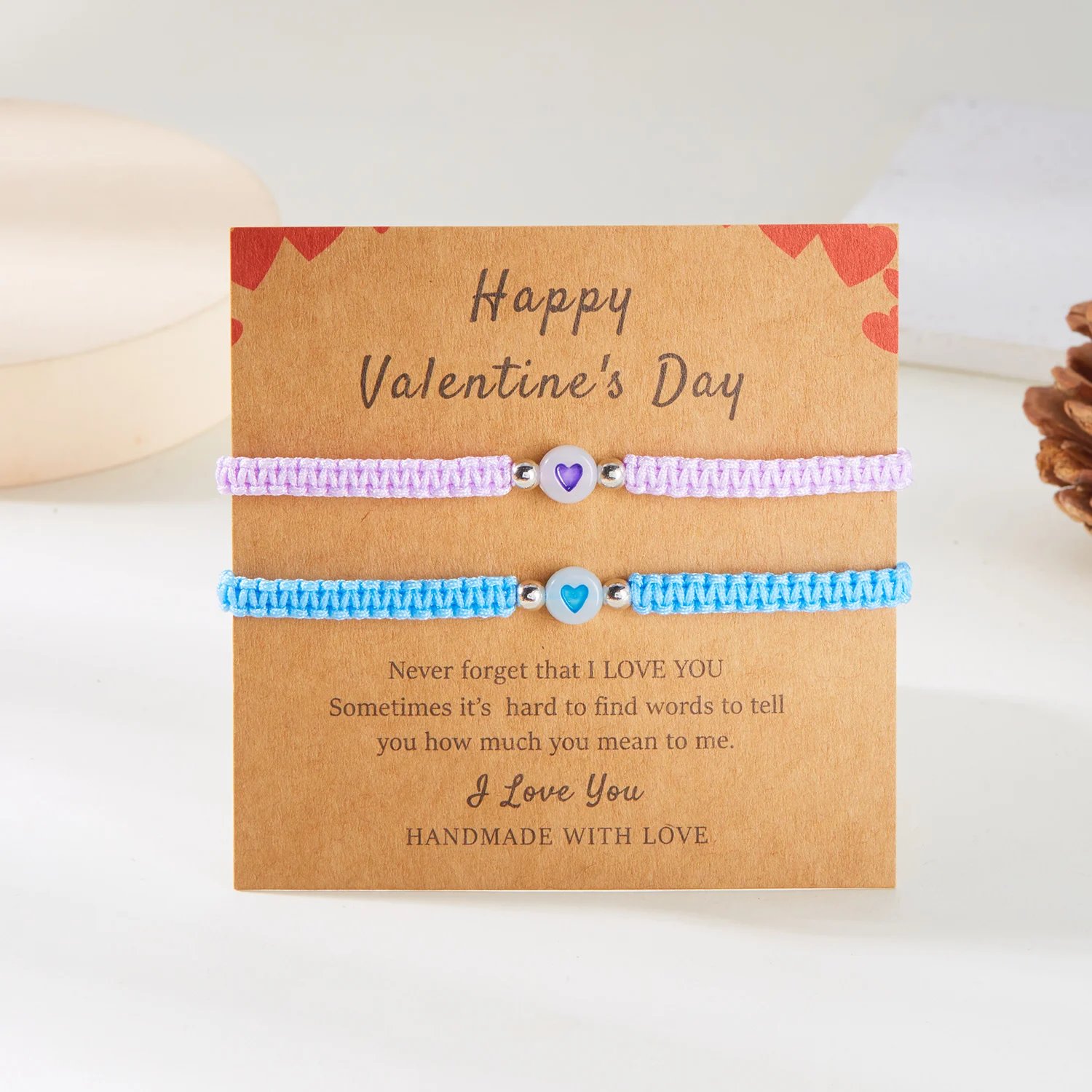 Romantic Luminous Heart Beaded Couple Bracelet for Women Men Simple Black Red Braided Rope Matching Bracelet Friendship Jewelry