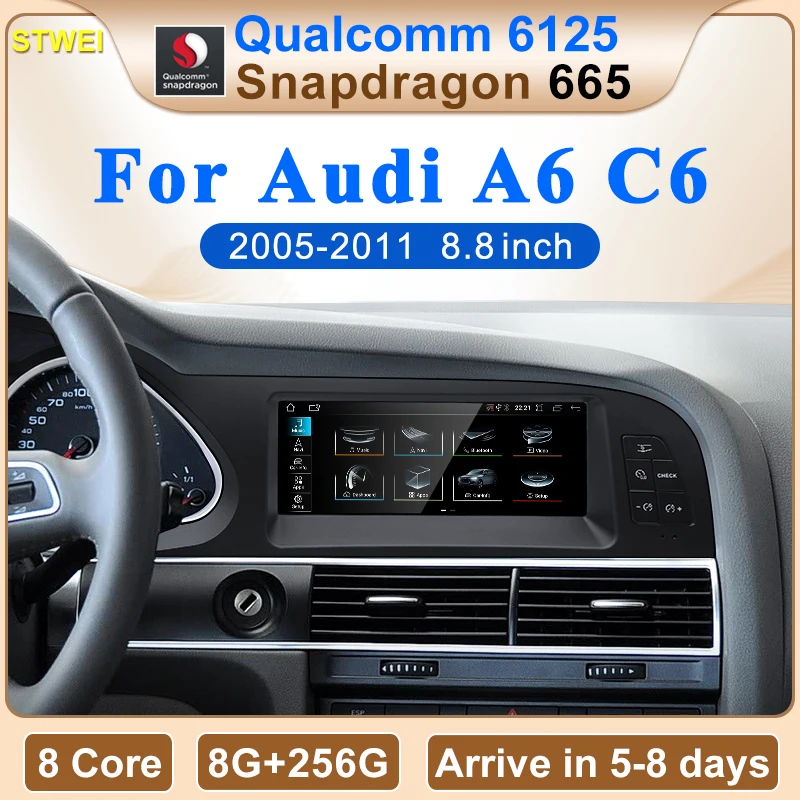 STWEI Qualcomm Snapdragon New Black Car Multimedia Wireless Android AUTO CarPlay 8.8inch Screen For AUDI A6 C6 Car Video Players