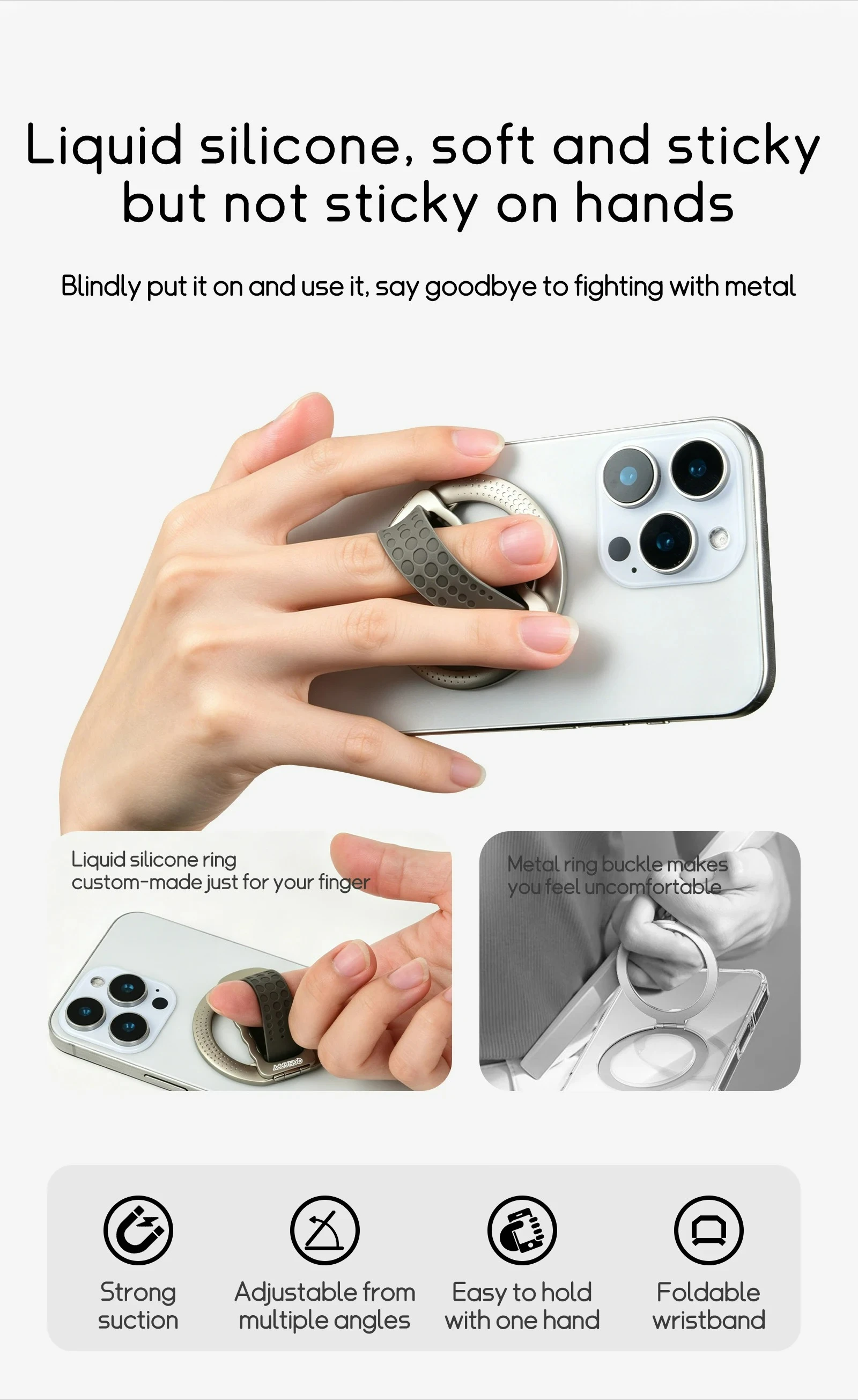 Magnetic Finger Ring Phone Holder Magsafe Silicone Strap Portable Stand for IPhone 17 16 15 Pro Max Plus Samsung Xiaomi