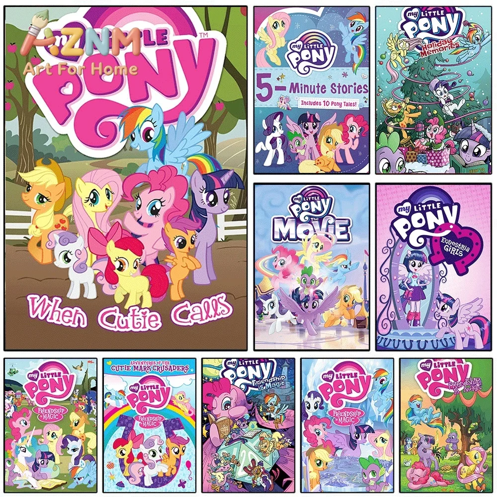 My Little Pony When Cutie Calls Canvas Painting Unframed Cartoon Pony Group Wall Art Poster for Girls Bedroom Home Wall Decor