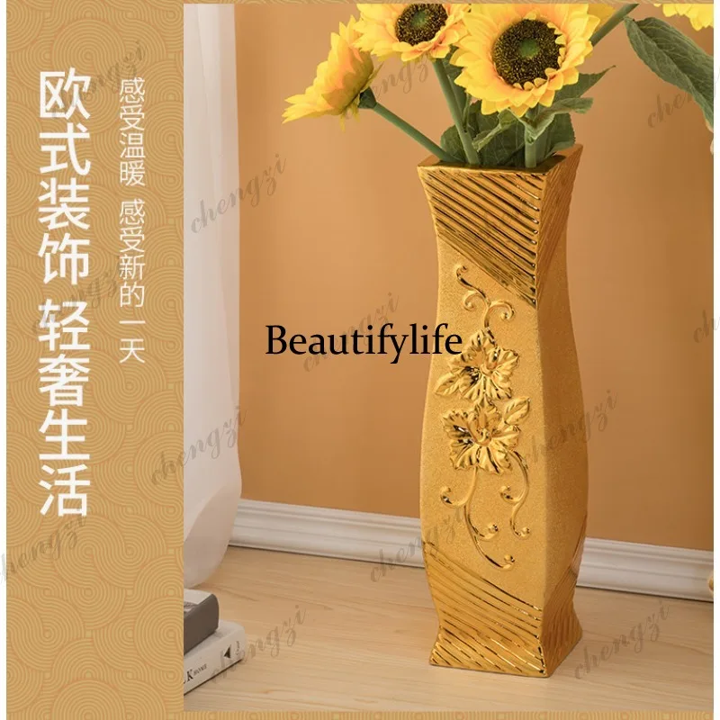 A95 ceramic vase floor-to-ceiling large gold European-style ornament flower arrangement living room entrance decoration