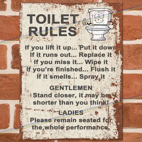 TOILET RULES Funny Metal Signs Man Cave Wall Shed Bar Pub Garage Poster Tin Sign --Tin Sign