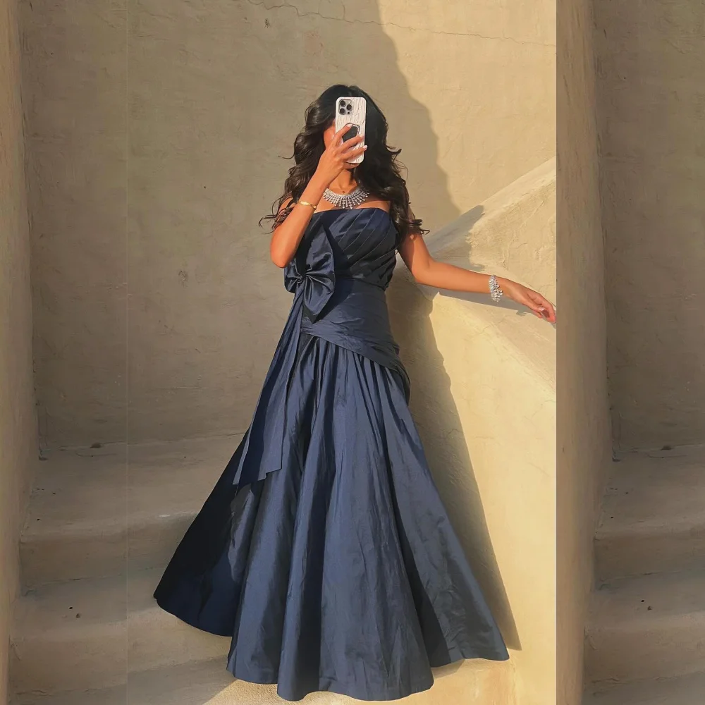 

Customized Sizes Available Jersey Pleat Flower A-line Strapless Long Dresses Evening Dresses Classic Exquisite Modern Style Past