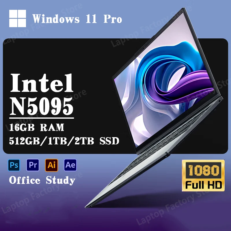 14.1'' Portable Windows 11 Laptop Intel Celeron N5095 16GB DDR4 1TB 2TB SSD Netbook Gaming Office Notebook Business Pc Computer