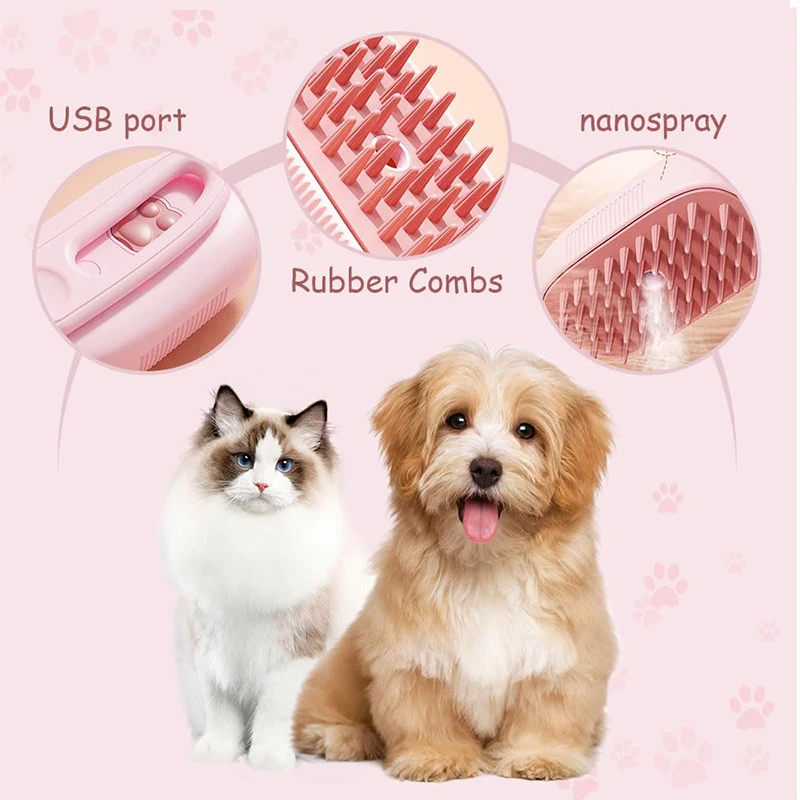 3-in-1 Dog Hair Brush Cat Hair Brush Electric Pet Cleaning Brush Steam Spray Brush Massage Hair Removal Comb Anti Flying Brush