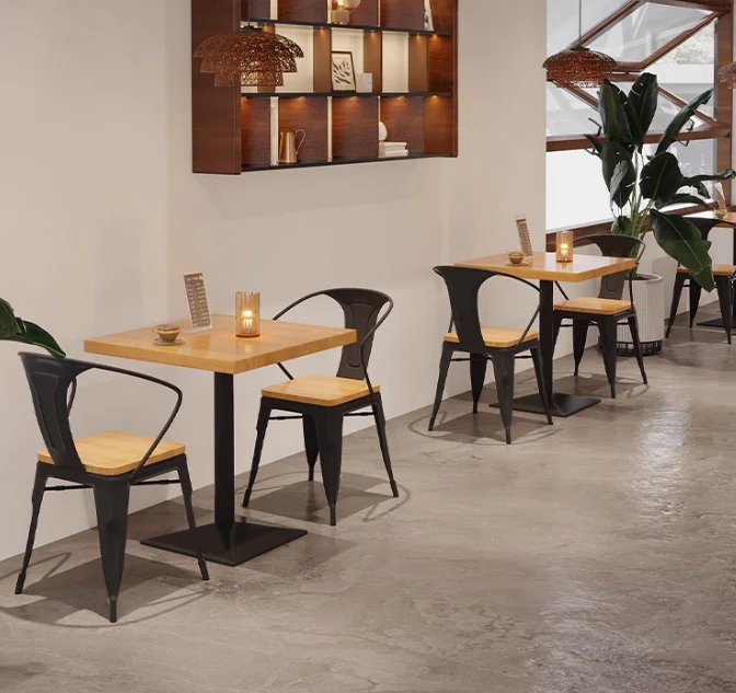 #Square Iron Table, Home Dining Table, Solid Wood Dining Table, Commercial Restaurant/store Single-leg Table and Chair Set