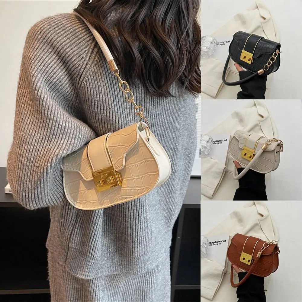 

Simple Solid Color Underarm Bag PU Leather Hobo Bag Sling Bag Women Girls