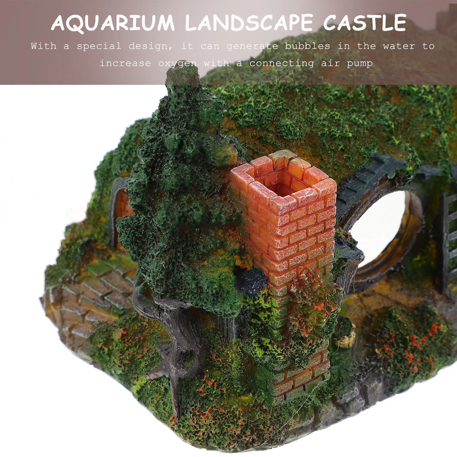 Eco-Friendly Resin Aquarium Ornament – Non-Fading Oxygen Bubbling Castle Cave for Freshwater Fish Tank