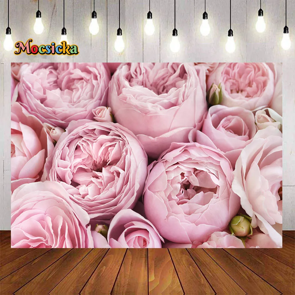 Pink Rose Flower Wall Party Banner Background Baby Shower Bridal Wedding DIY Decoration Party Backdrop Valentine\'s Day Photozone