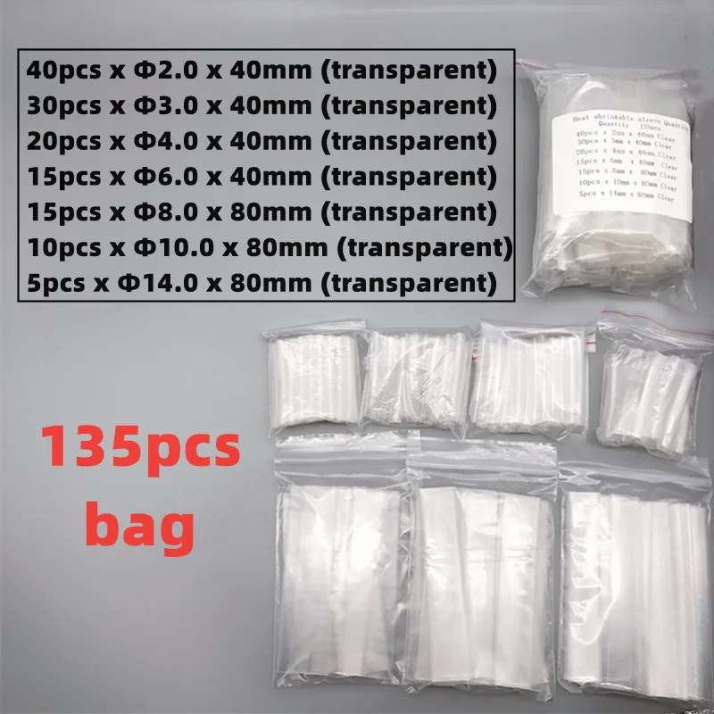 Tubo termorretráctil transparente de 135 piezas, combinación de cinta eléctrica, manga de aislamiento, línea de datos 2:1, Cable retráctil
