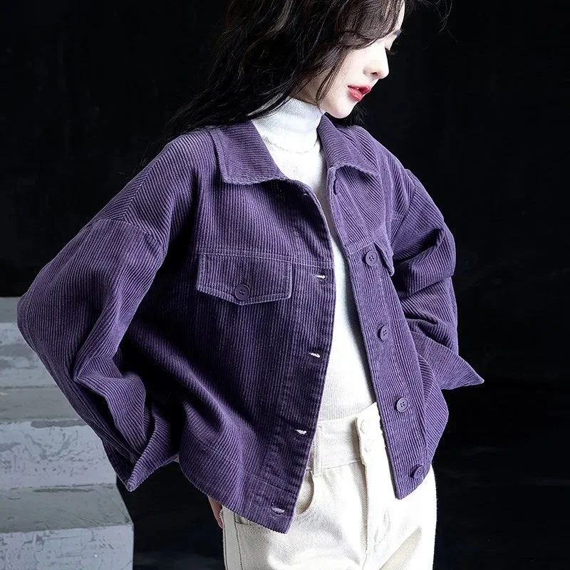

Fashion Corduroy Jacket Women's New Short Shirts Spring Autumn 2025Casual Joker Coat Female Loose Long-Sleeved Stacked Shirt Top