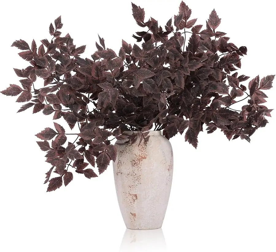

8 Pcs Artificial Cimicifuga Leaf Spray, 23 in Faux Burgundy Fall Greenery Branch with Long Stems for Vase, Farmhouse Thanksgivin