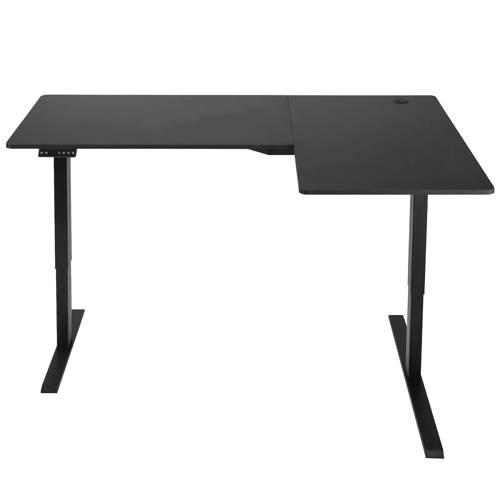 L Shaped Desk, Electric Adjustable Height Corner Gaming Desk with Dual Hooks, Heavy-Duty Carbon Steel L-Shaped Computer Table with Power Strip for Home, Office, Dorm, Easy to Assemble, Black