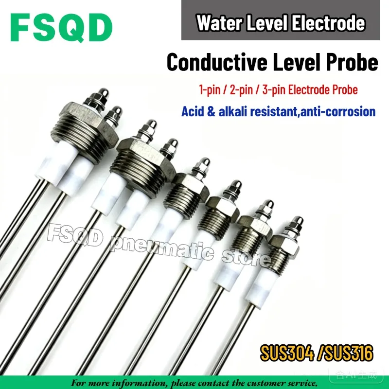 Water Level Electrode Conductive Level Probe G1/4 G3/8 G1/2 M12x1.75 M14x1.25 M16 M18 M20x1.5 1-pin/2-pin/3-pin Electrode Probe
