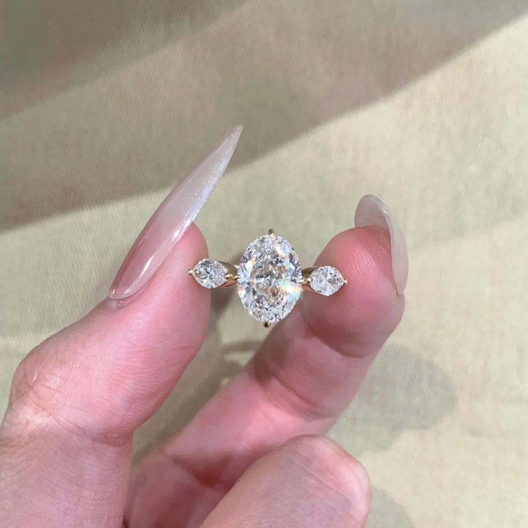 S925 sterling silver ring, pigeon egg ring, high-end light luxury stacked ring, gold high carbon diamond ring for women