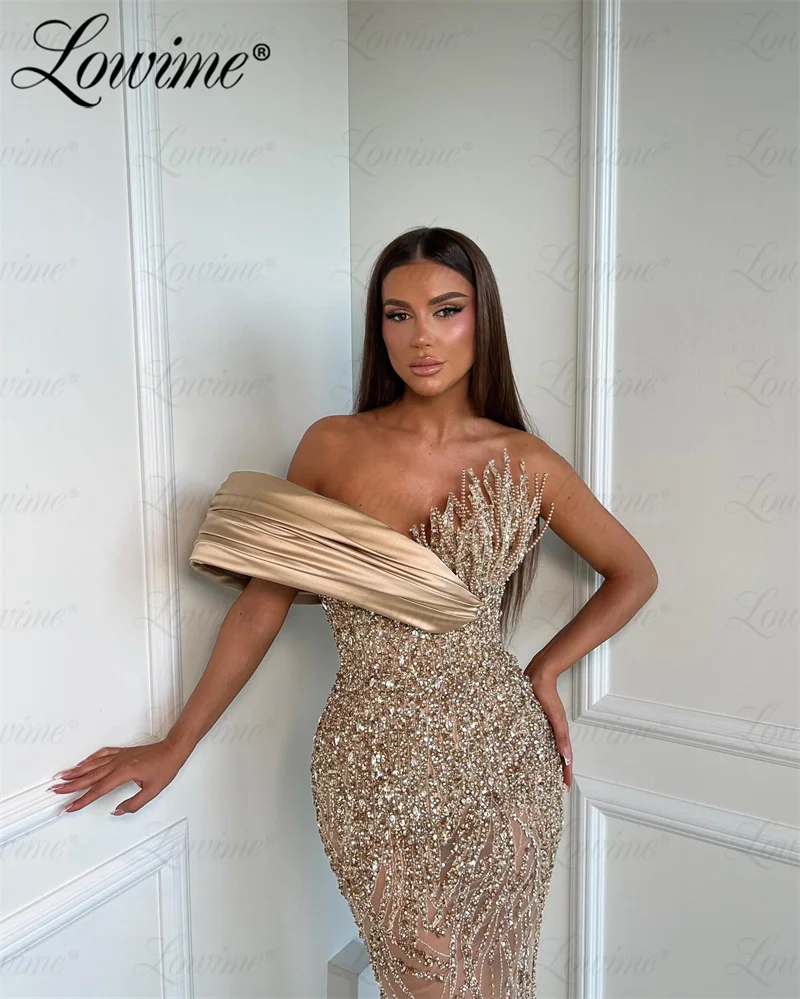 Elegant Beaded Prom Dresses One Shoulder Evening Gown For Wedding Annversary 2024 Gorgerous Long Mermaid Party Dress Customized