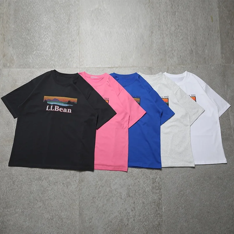 

Новые летние трендовые брендовые хлопковые футболки с короткими рукавами и принтом Llbean для мужчин и женщин, летняя одежда