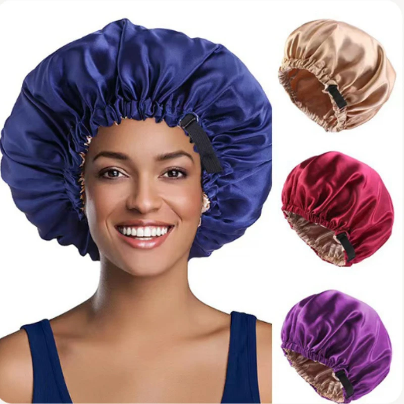 Large Satin Bonnet Silk Night Sleeping Cap Long Satin Bonnet With Head Tie Band Bonnet Edge Wrap For Women Hair