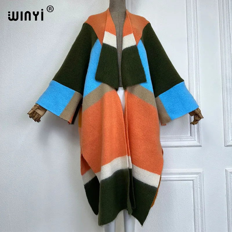 2023 WINYI woman Winter Knitted cardigan Loose Christmas Fashion hipster party dress Thick Warm Female jacket kaftan long coat