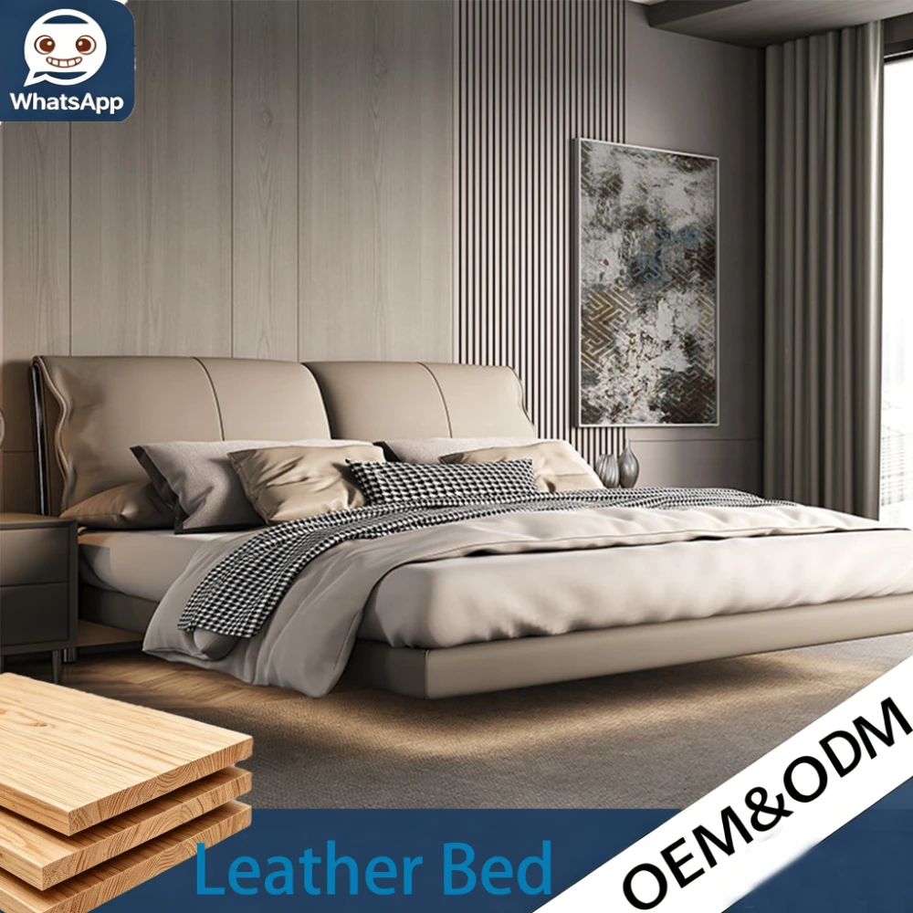 Modern Luxury Floating Leather Bed Frame Minimalist Smart Design Extra Large Soft Padded Double Bed Comfort Bedroom Furniture
