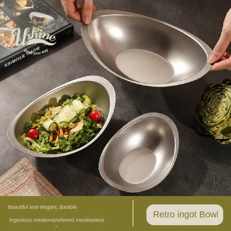 304 Stainless Steel Boat Bowl Hotpot Yuanbao Bowl Korean Salad Bowl Creative Barbecue Restaurant Dining