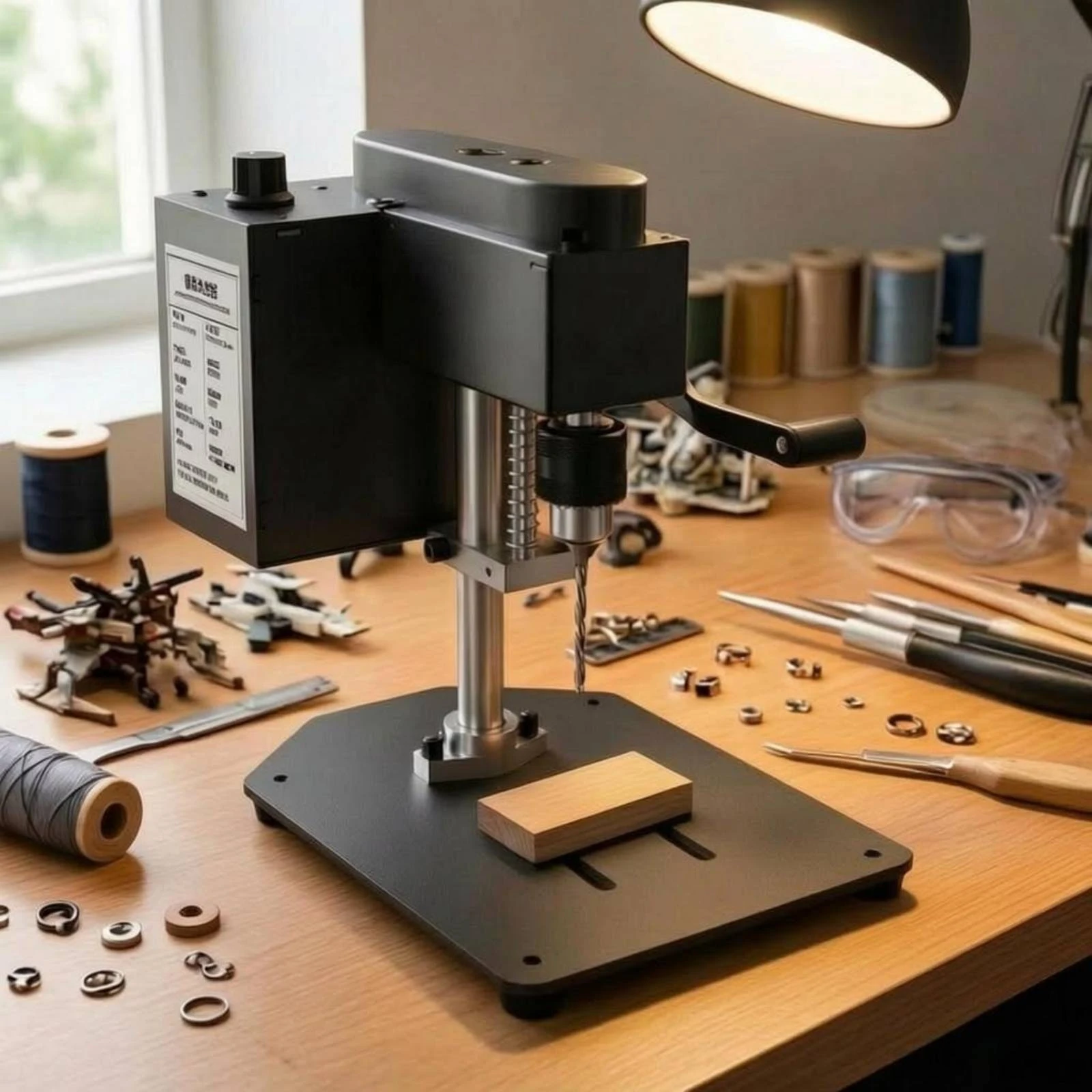 mini-drill-press-stepless-speed-control-desktop-drill-press-power-tool-black-finish-electric-powered-for-workshop