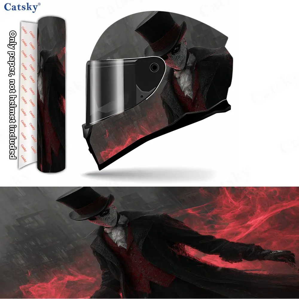 Blood-flamed Gentleman Demon Print Helmet stickers , PVC Material Multifunctional Helmet Stickers, Scratch-Resistant & Fade-Proo