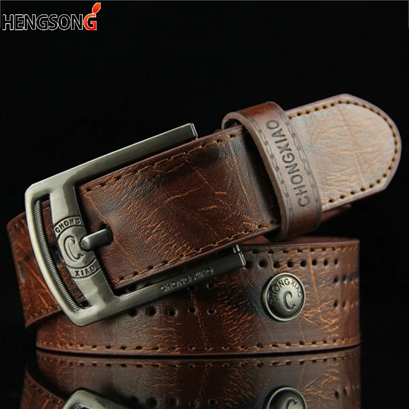 Men\'s Casual Belt Hollow Rivet Wide PU Leather Belt For New Fashion Strap Male High Quality Jeans Belt Punk Style